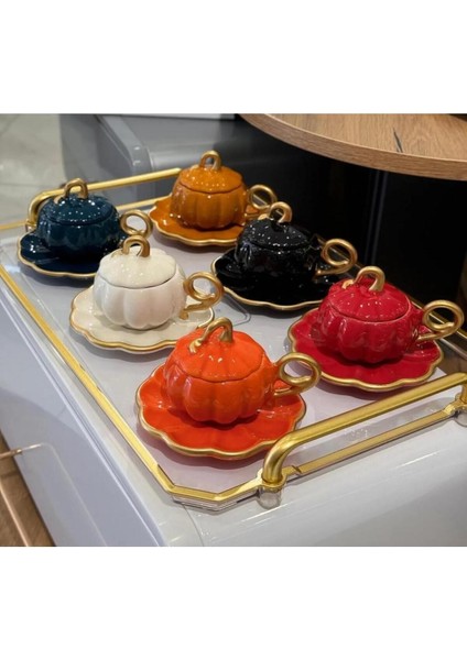 Luxury Bal Kabağı Kahve Fincanı Lüks 6'lı Set 1 Adet