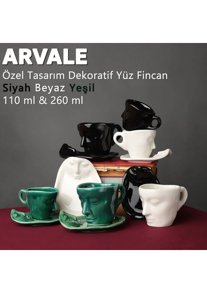 Luxury Iskandinav Yüz Şekilli Fincan Takımı 1 Adet 110 ml Yeşil - Kupa Kahve Fincan Takımı 1 Adet