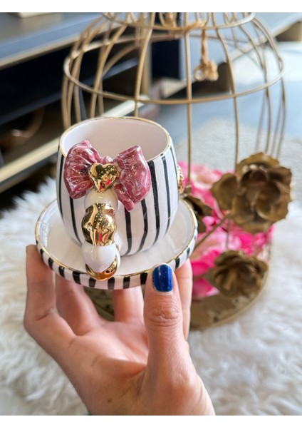 Luxury El Yapımı 24 Kaltın Kaplama Koyu Pembe Türk Kahvesi Fincanı 1 Adet