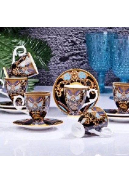 Luxury Ayaklı Siyah Antik Vintage Kahve Fincan Takımı MSKF257 1 Adet