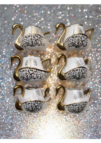 Luxury Lüks Porselen Kahve Fincan 6'lı Takımı,luxury Arabia Golden Ceramic Unique Coffee Cup And Saucer 1 Adet