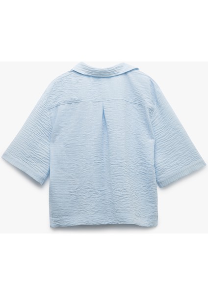 Klasik Yaka Dirsek Boy Kısa Kollu Oversize Gömlek