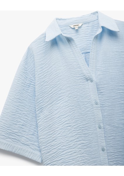 Klasik Yaka Dirsek Boy Kısa Kollu Oversize Gömlek