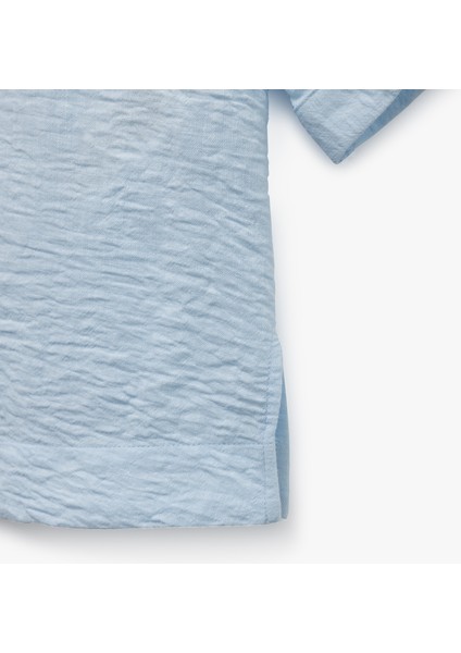 Klasik Yaka Dirsek Boy Kısa Kollu Oversize Gömlek