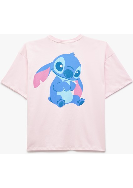 Stitch Lisanslı Baskılı Kısa Kollu Bisiklet Yaka Oversize Tişört fiyatları