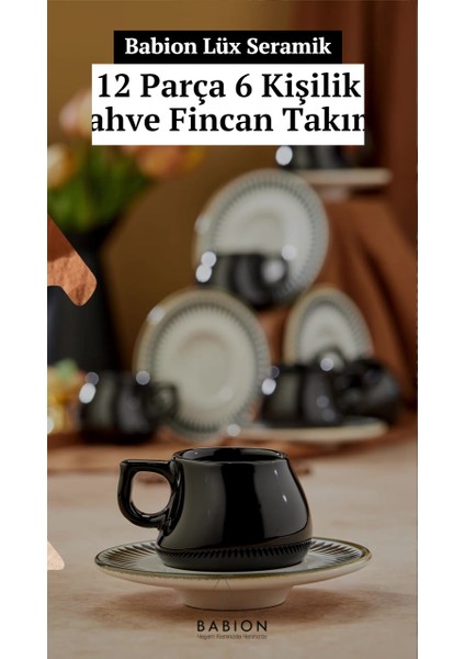 Luxury Prime Lüx 12 Parça 6 Kişilik Kahve Fincan Takımı, Türk Kahvesi Fincan Seti 1 Adet