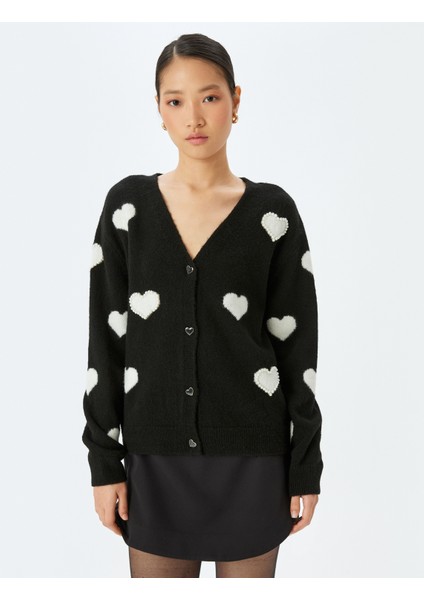 Uzun Kollu V Yaka Kalpli Triko Hırka modelleri