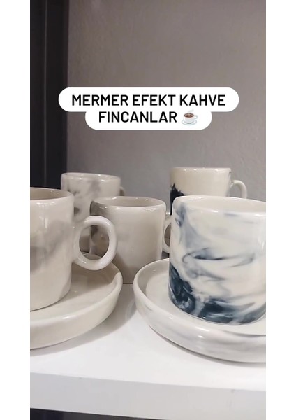 Luxury Kahve Fincani Mermer Efekt Gri Tek Kişilik 2 Parça 1 Adet