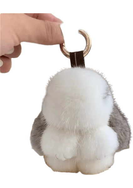 2024 Gerçek Vizon Kürk Tavşan Kürk Kolye Çanta Takı Anahtarlık Peluş Kolye Trompet Sevimli Sevimli Tavşan Çocuk Hayvan Karikatür Bebek Renk: Beyaz Gri / Boyut: 8 cm (Yurt Dışından)