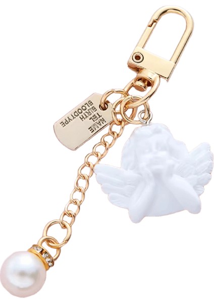 Yaratıcı Vintage Beyaz Melek Anahtarlık Kadın Kız Sevimli Mini Inci Kalp Anahtarlık Araba Anahtarlık Tutucu Biblo Çanta Charms Takı (Yurt Dışından)