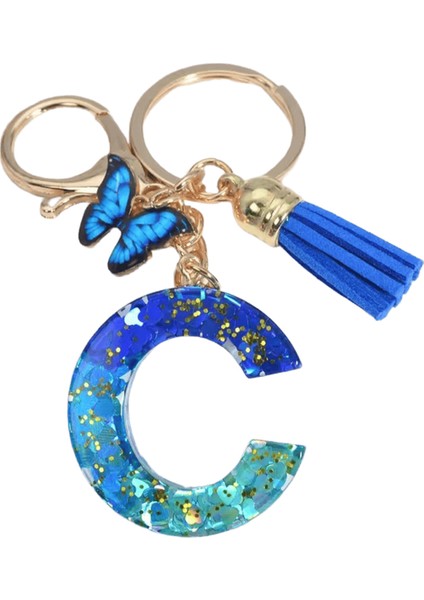 26 Ingilizce Alfabe Harf Püsküller Anahtarlık Kristal Akrilik Kelebek Sarkık Anahtarlık Kadın Hediye Moda Takı Aksesuarları Renk: C / Boyut: 55MM (Yurt Dışından)