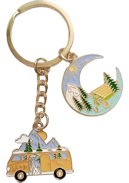 1 Adet Emaye Ay Araba Bayan Anahtarlık Kış Manzarası Turist Hatırası, Kampçılar ve Seyahat Severler Için Tasarım, Şükran Günü Hediyesirenk: 1 Adet B (Yurt Dışından)