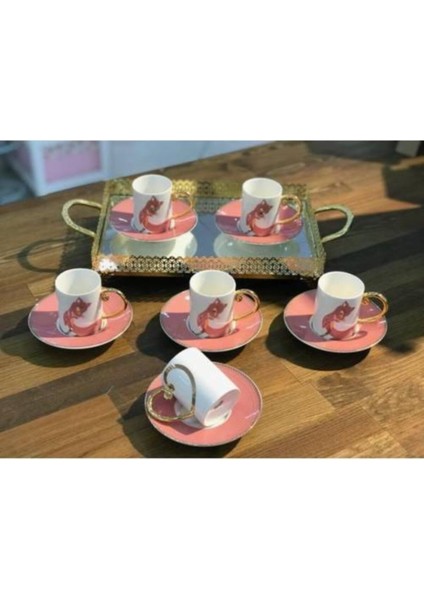 Luxury Tekbir 6lı Kedi Baskılı Fincan Takımı 1 Adet