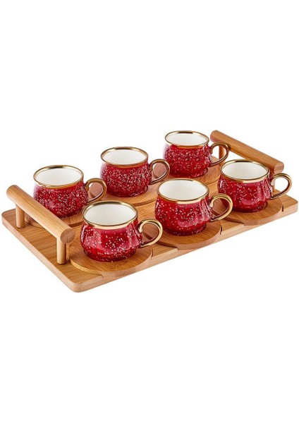 Luxury Bambu Tepsi Hediyeli 6 Kişilik Kırmızı Kahve Fincan Takımı 90 ml 1 Adet