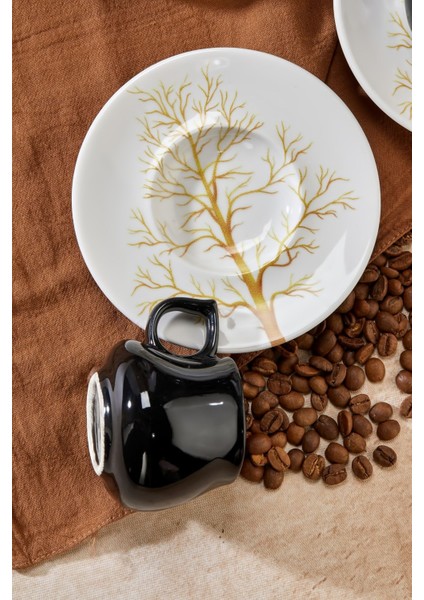 Luxury Golden Tree Siyah Lüx Seramik Kahve Fincan Takımı, Plump Kahve Fincanı 1 Adet