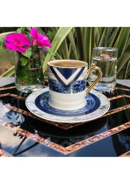 Luxury 6 Kişilik Porselen Mermer Desen Kahve Fincan Tkm Harlem-25 1 Adet