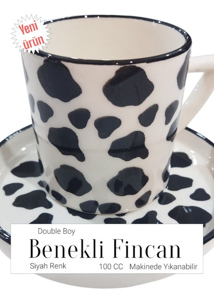 Luxury Kahve Fincanı Siyah Benekli 100 cc Double Boy 2 Parça 1 Adet