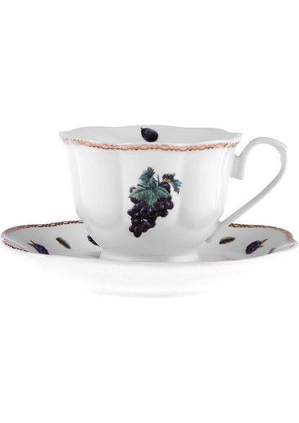 New Bone Kahve Fincan Takımı 12 Parça 6 Kişilik Limon Desenli Beyaz Özel Tasarım