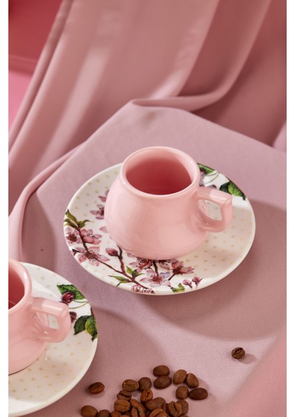 Luxury Lüx Seramik 2 Kişilik Kahve Fincan Takımı Cherry Pembe, Türk Kahvesi Fincan 1 Adet
