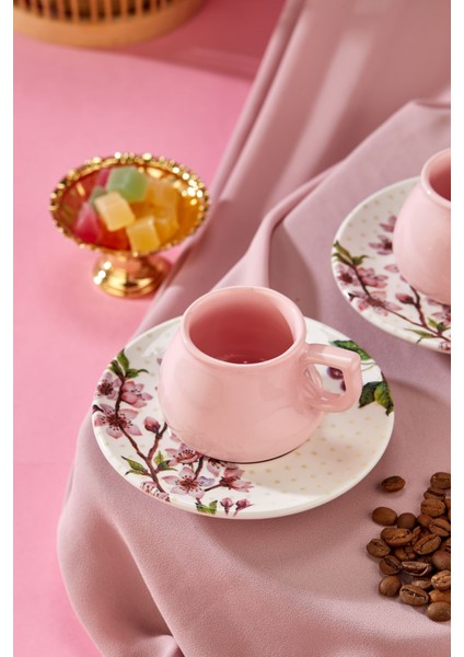 Luxury Lüx Seramik 2 Kişilik Kahve Fincan Takımı Cherry Pembe, Türk Kahvesi Fincan 1 Adet