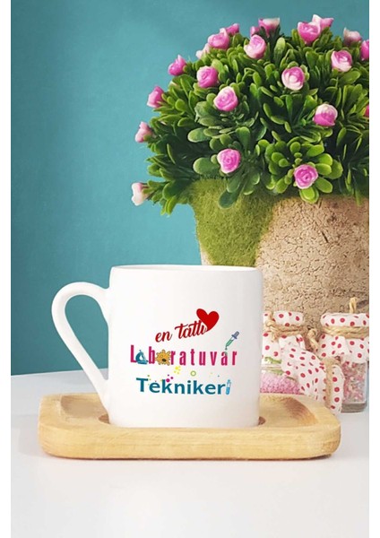 Luxury En Tatlı Laboratuvar Teknikeri Hediye Türk Kahvesi Fincanı Ahşap Altlıklı 1 Adet