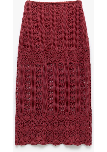 Pamuklu Slim Fit Ajurlu Midi Boy Kroşe Etek