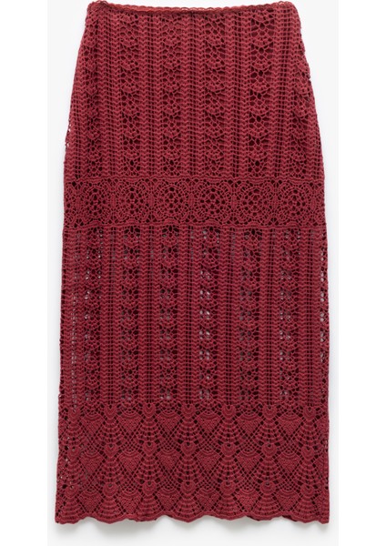 Pamuklu Slim Fit Ajurlu Midi Boy Kroşe Etek fiyatları