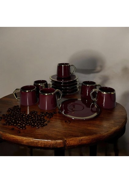 Luxury Bordo Yaldızlı Kahve Fincanı Porselen 1 Adet