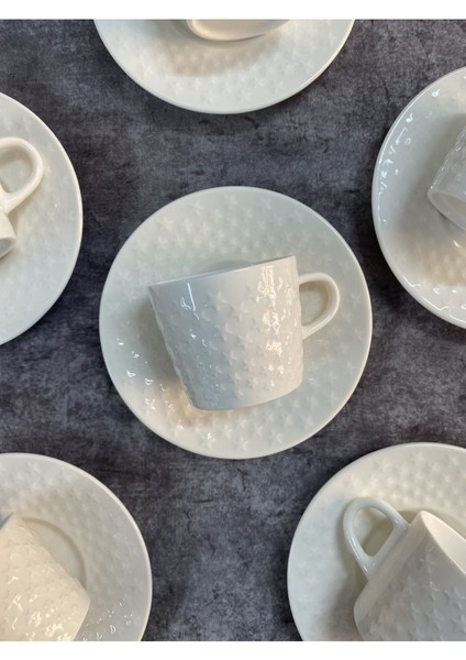 Luxury Rölyefli Modern 6 Kişilik 12 Parça Kahve Fincan Takımı 1 Adet