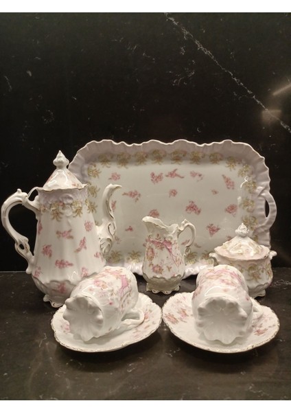 Luxury Vintage Antika Tepsili Iki Kişilik Porselen Duble Kahve Fincanı Seti 1 Adet fiyatları