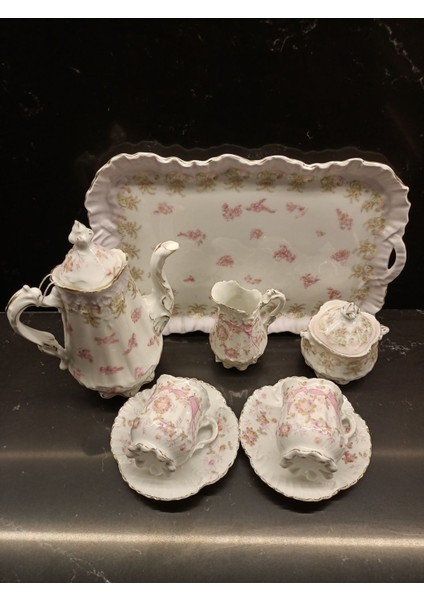 Luxury Vintage Antika Tepsili Iki Kişilik Porselen Duble Kahve Fincanı Seti 1 Adet modelleri