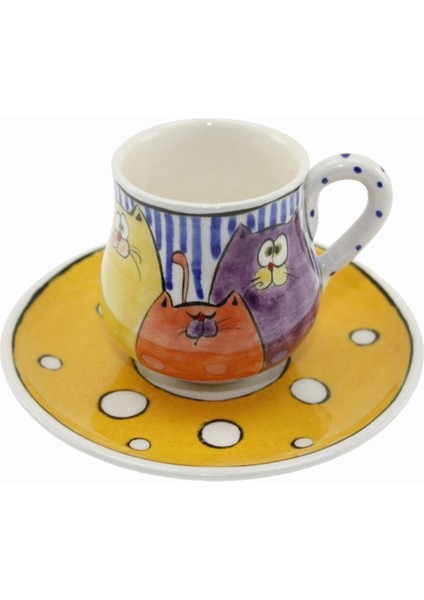 Luxury Renkli Kediler Kahve Fincanı TABAK:12CM FINCAN:6X8CM 1 Adet