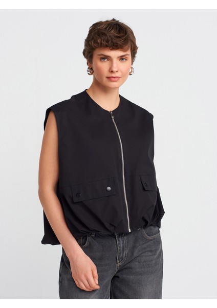 60571 Etek Kısmı Büzgülü Balon Yelek-Siyah