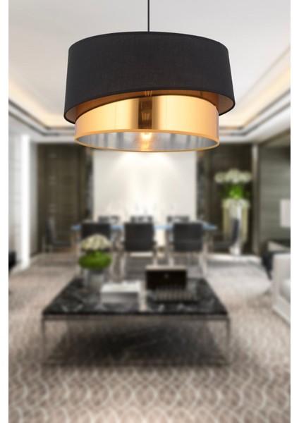 Marstal Büyük 2 Katlı Siyah Gold Detaylı Modern Koridor,yatak Odası Salon Avize