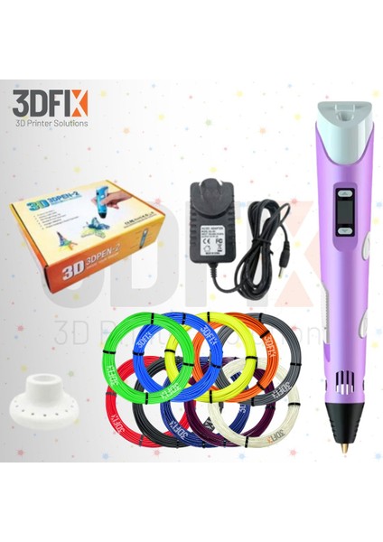 - 3D Kalem - 3D Pen - 3 Boyutlu Yazıcı Mor Kalem + Hediye 45 Metre Filament