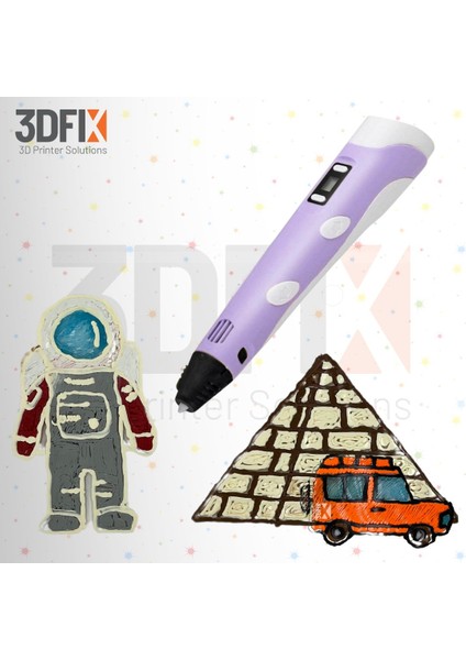 - 3D Kalem - 3D Pen - 3 Boyutlu Yazıcı Mor Kalem + Hediye 45 Metre Filament