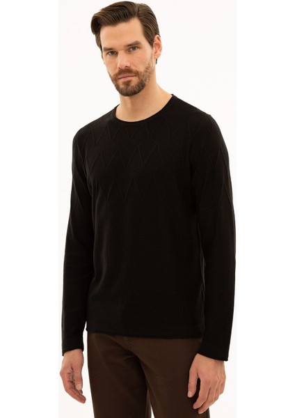 Luxury Erkek Siyah Slim Fit Bisiklet Yaka Triko Kazak G021SZ0TK.000.1157212 1 Adet