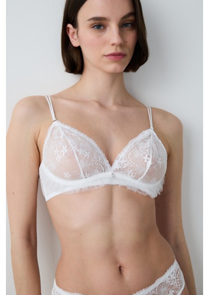 Glam Sequin Lace Kırık Beyaz Sütyen