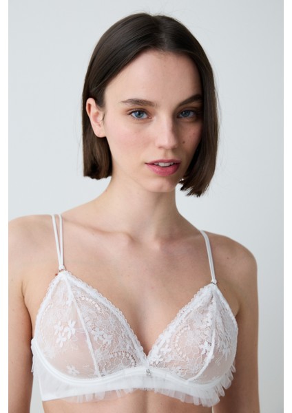 Glam Sequin Lace Kırık Beyaz Sütyen