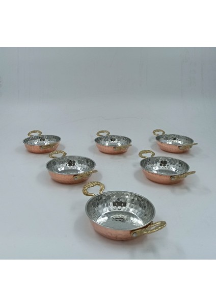 Luxury Kahvaltılık - Çerezlik Bakır Mini Kase Çift Kulplu 6'lı Set Kırmızı 1 Adet