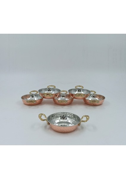 Luxury Kahvaltılık - Çerezlik Bakır Mini Kase Çift Kulplu 6'lı Set Kırmızı 1 Adet