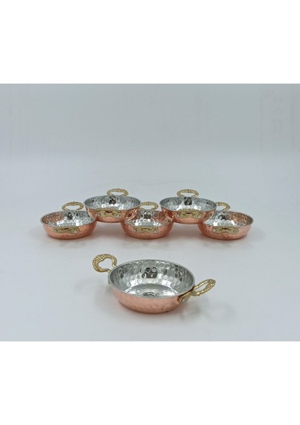 Luxury Kahvaltılık - Çerezlik Bakır Mini Kase Çift Kulplu 6'lı Set Kırmızı 1 Adet