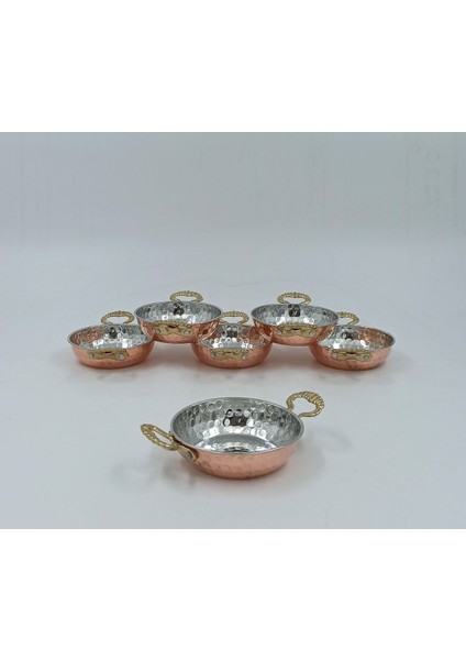 Luxury Kahvaltılık - Çerezlik Bakır Mini Kase Çift Kulplu 6'lı Set Kırmızı 1 Adet