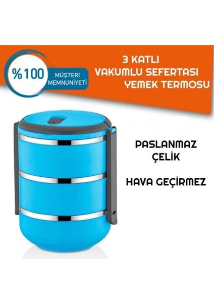 Luxury Sefer Tası Yemek Termosu Saklama Kabı Termosu 3lü - Mavi 1 Adet