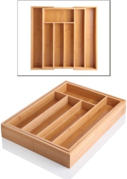 Luxury Bambu 7 Bölmeli Dikdörtgen Açılıp Kapanabilir Kaşıklık 35X25 cm KSK3525 1 Adet