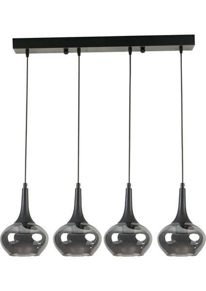 Nero Modern Tasarım Salon - Mutfak - Yatak Odası Siyah Renk Sıralı Füme Camlı 4 Lü Avize