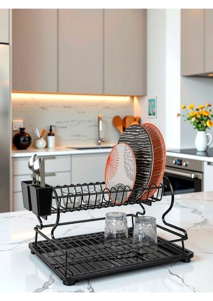 Luxury Paslanmaz 2 Katlı Metal Tabaklık Bulaşıklık Bulaşık Sepeti Termo Plastik Kaplama 1 Adet fiyatları