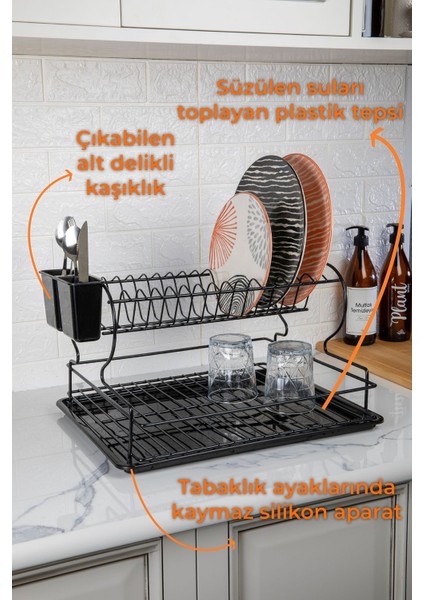 Luxury Paslanmaz 2 Katlı Metal Tabaklık Bulaşıklık Bulaşık Sepeti Termo Plastik Kaplama 1 Adet fırsatları