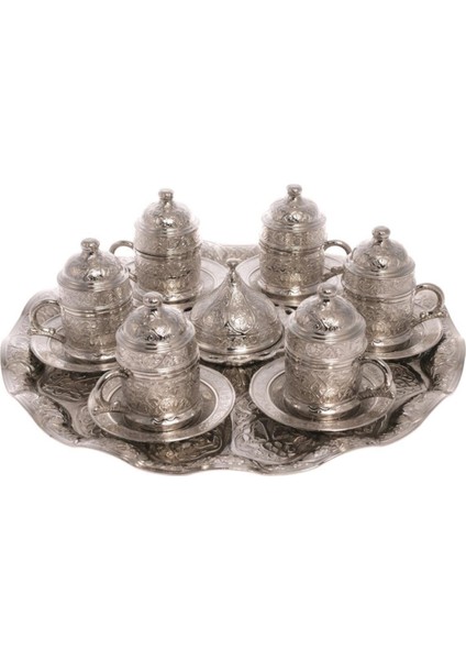 Luxury Nostaljik Osmanlı Motifli Türk Kahvesi Fincan Seti 6 Kişilik Beyaz CRST104 1 Adet