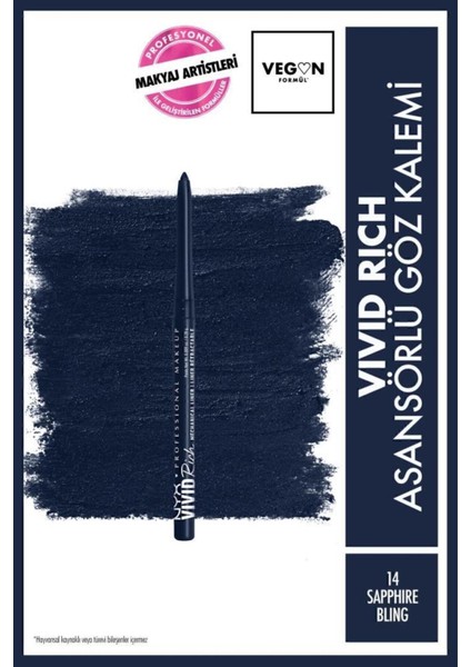 Luxury Vivid Rich Asansörlü Göz Kalemi - 14 Sapphire Bling 1 Adet